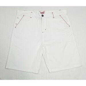 AUSSIEBUM Athletic Chino Shorts XL, White Shorts with Red Stiching